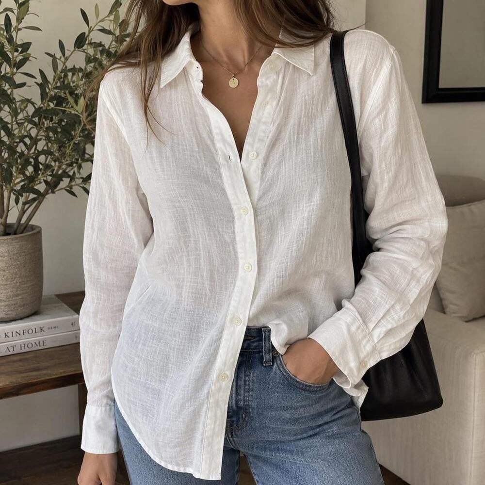 Talbots Plus White 100% Linen Button Down Shirt 20W